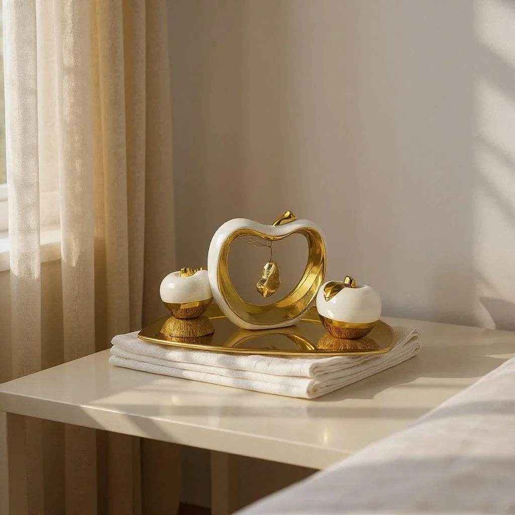 Conjunto Decorativo com Maçãs e Coração Dourado Branco Alidolado - Alidolado