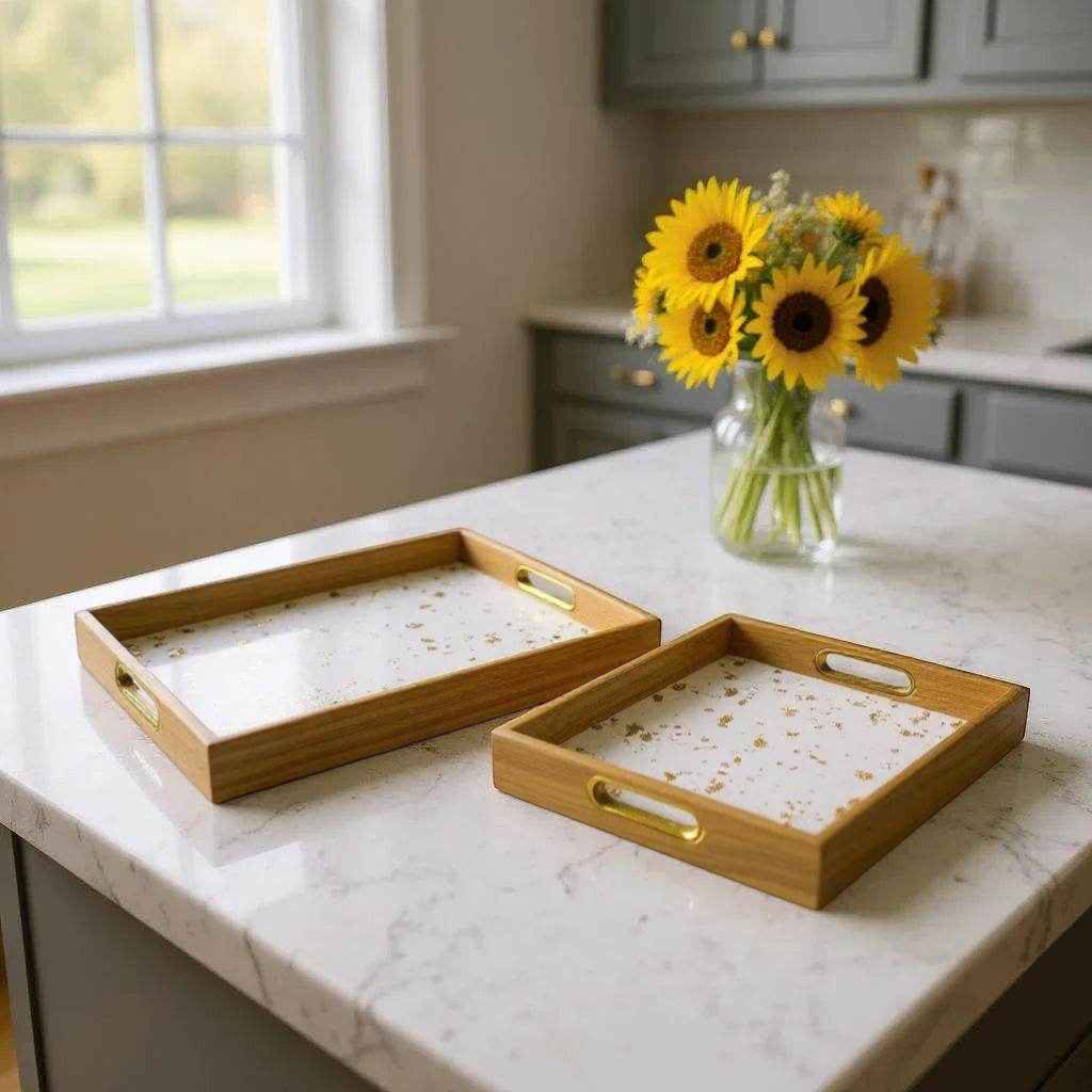 Bandeja de Bambu com Acabamento Dourado - Alidolado