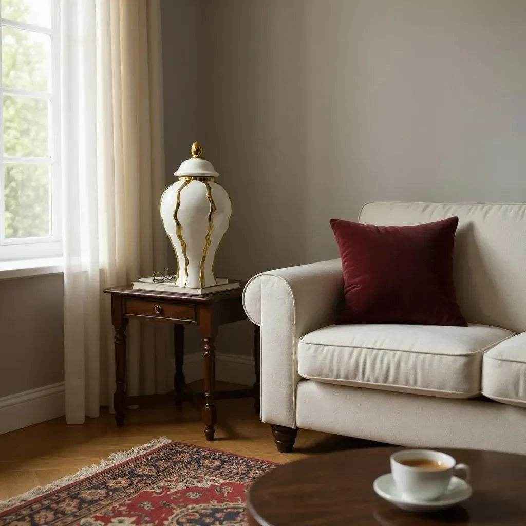 Pote Decorativo com Tampa e Detalhes Dourados Alidolado - Alidolado