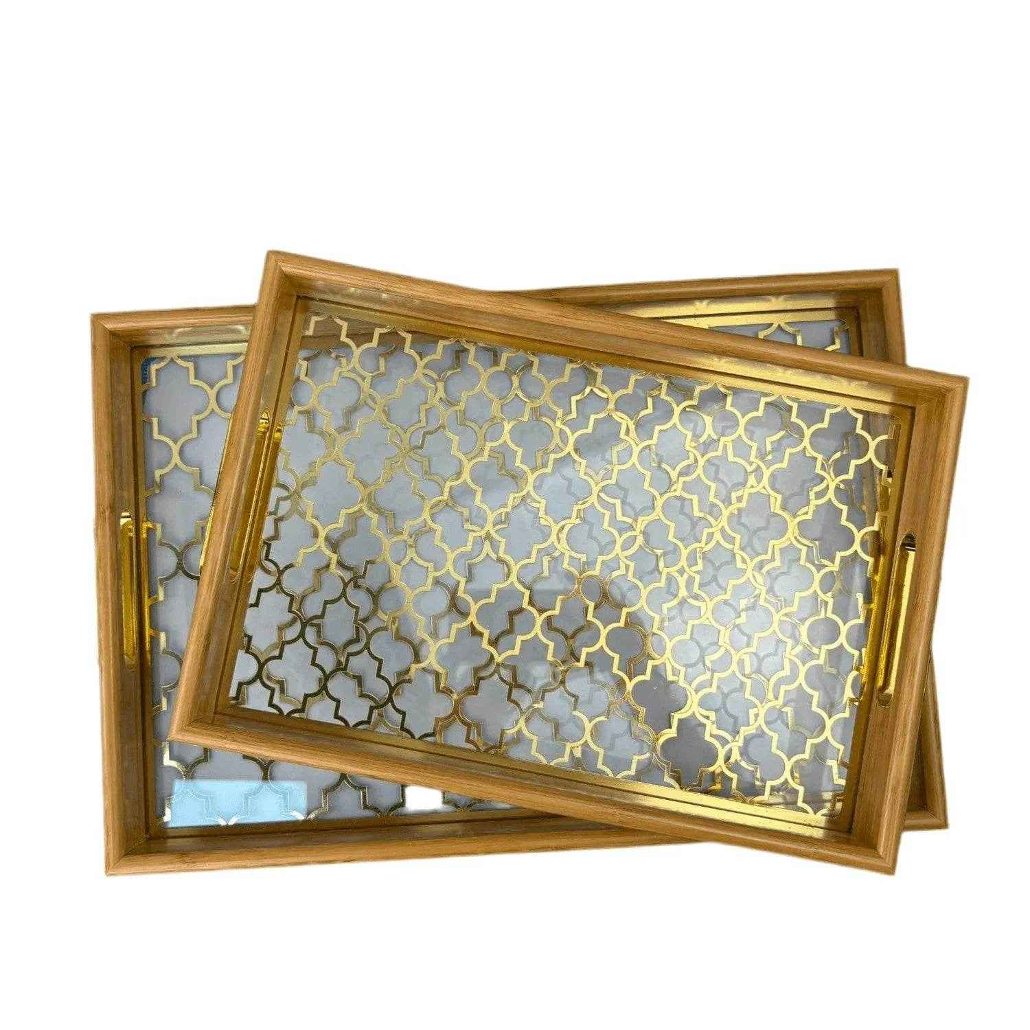 Bandeja Decorativa de Bambu Dourada Alidolado