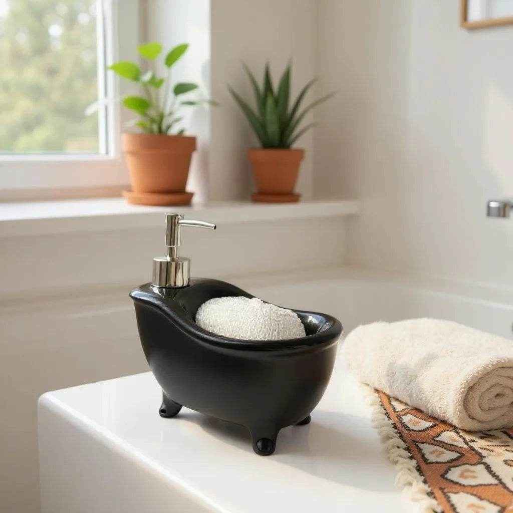 Dispenser de Sabonete Cerâmica Preto com Prata Alidolado - Alidolado