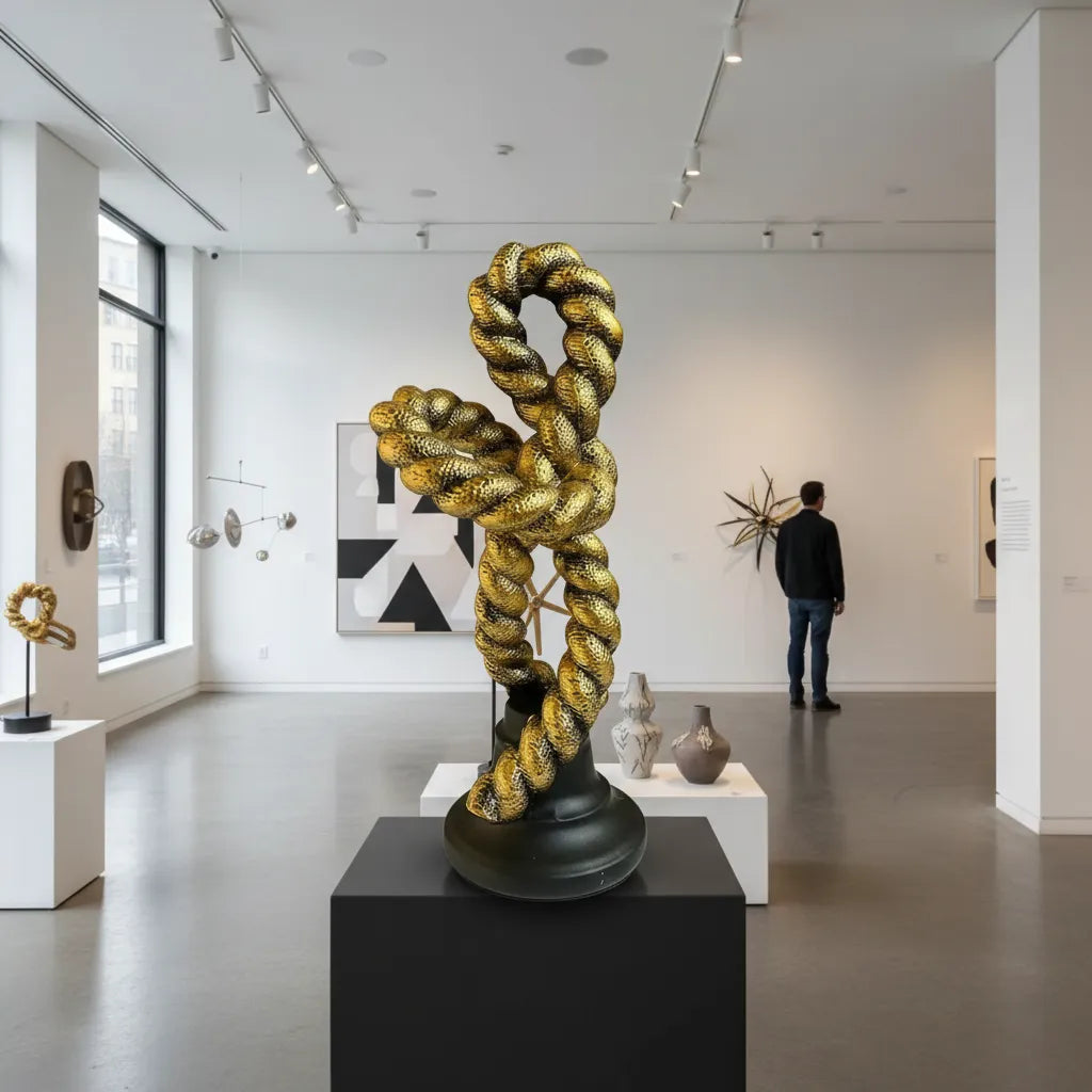 Escultura Decorativa Abstrata Espiral Moderna Dourada em Resina