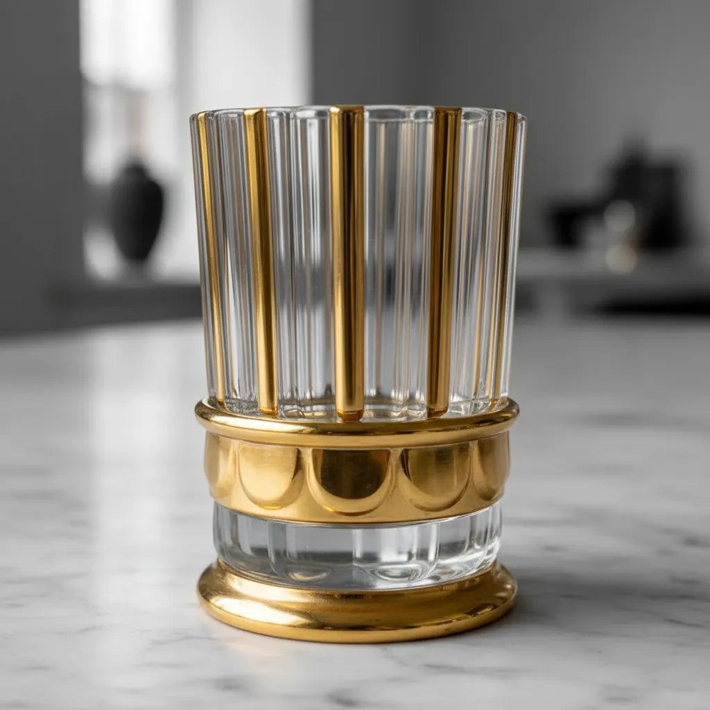 Conjunto 6 Copos Vidro Turco 150ml Dourado para Água Suco Café Elegante