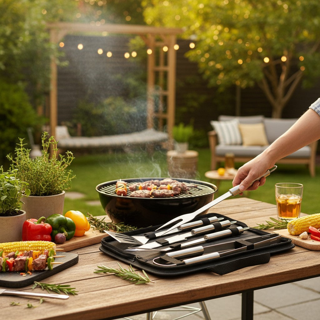 Kit para Churrasco com Estojo de Transporte – 4 Peças em Aço Inox