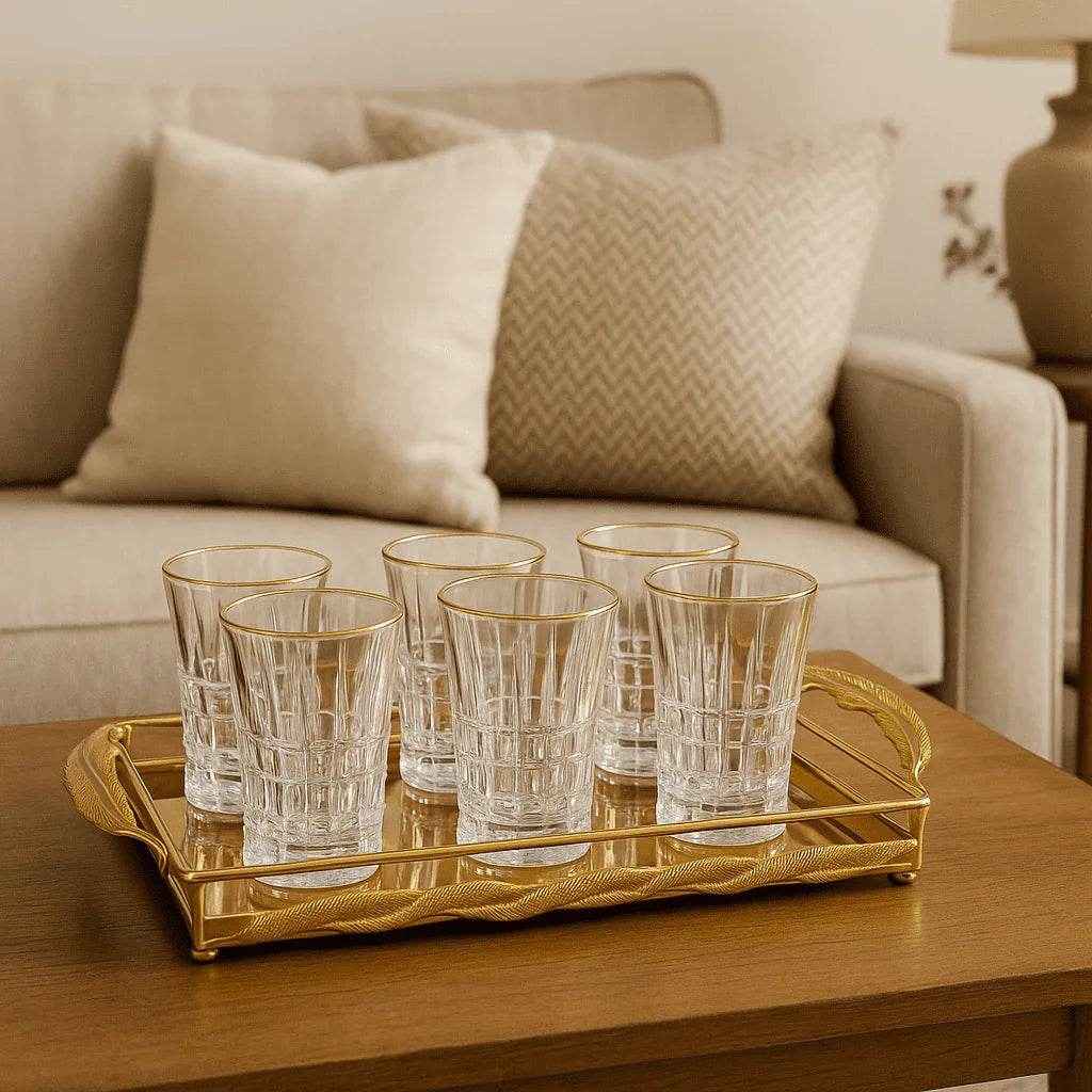 Conjunto de 6 Copos Vidro com Borda Dourada 290ml Alidolado