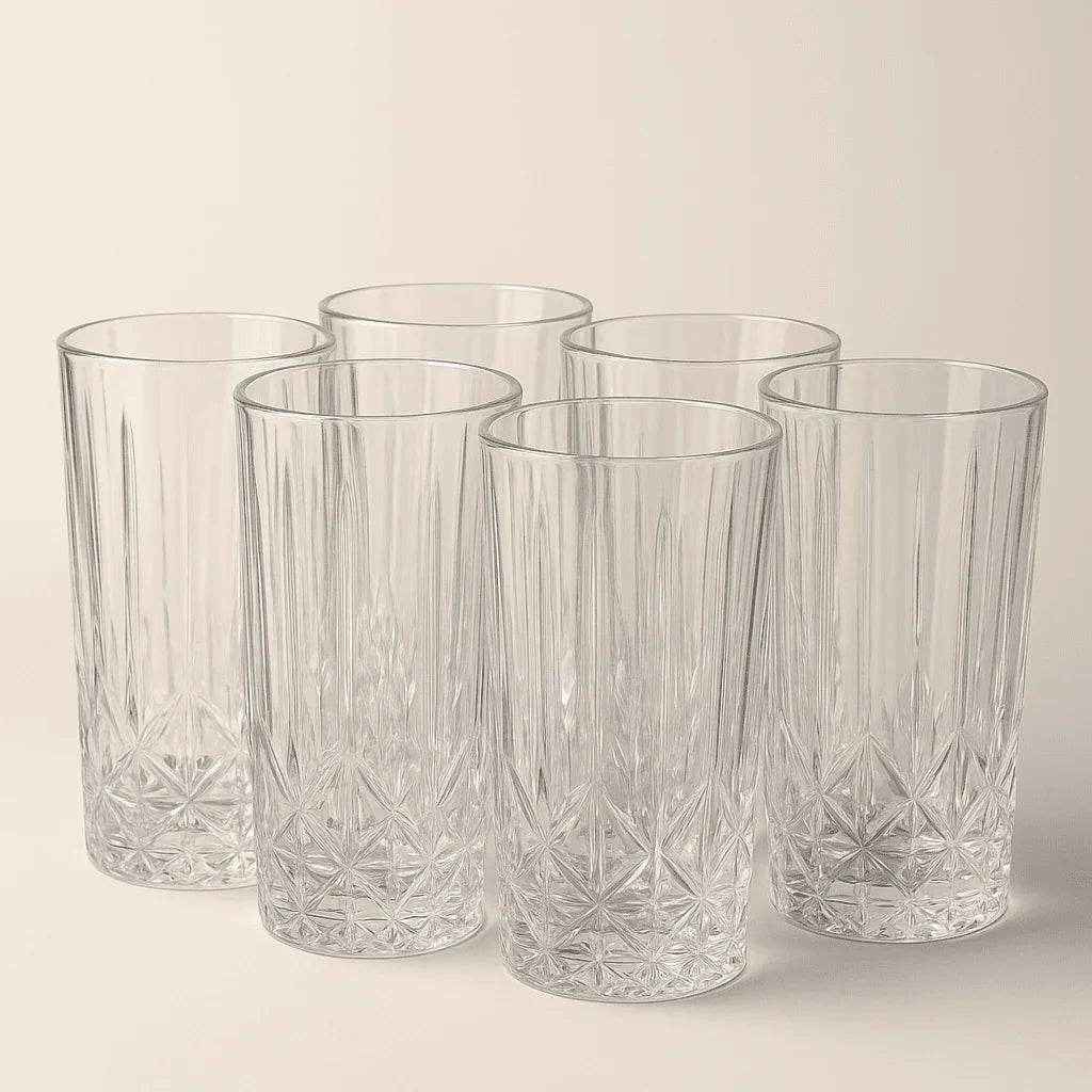 Conjunto de 6 Copos Alto de Vidro 330ml com Textura Elegante Alidolado
