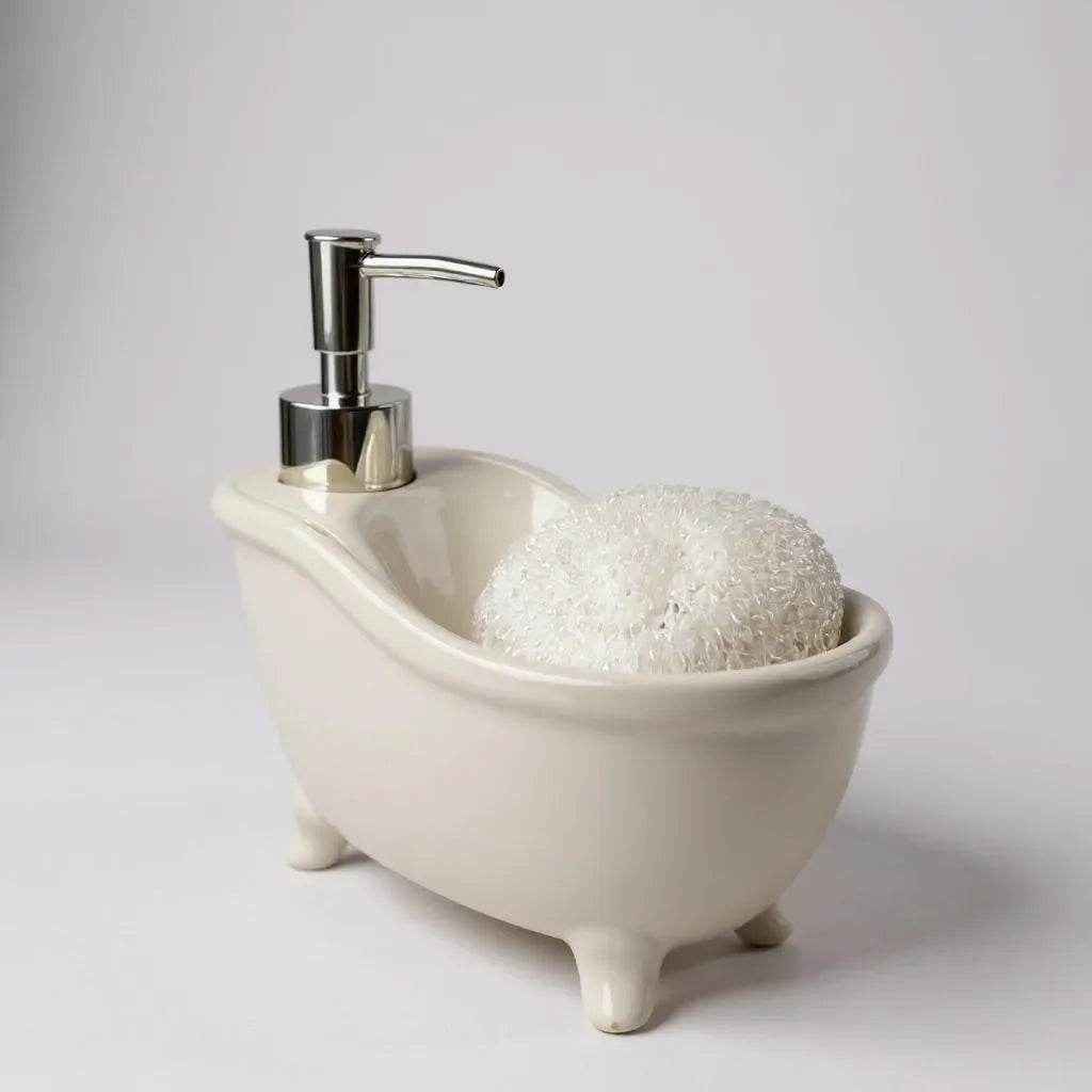 Dispenser de Sabonete Cerâmica Branco com Prata Alidolado - Alidolado