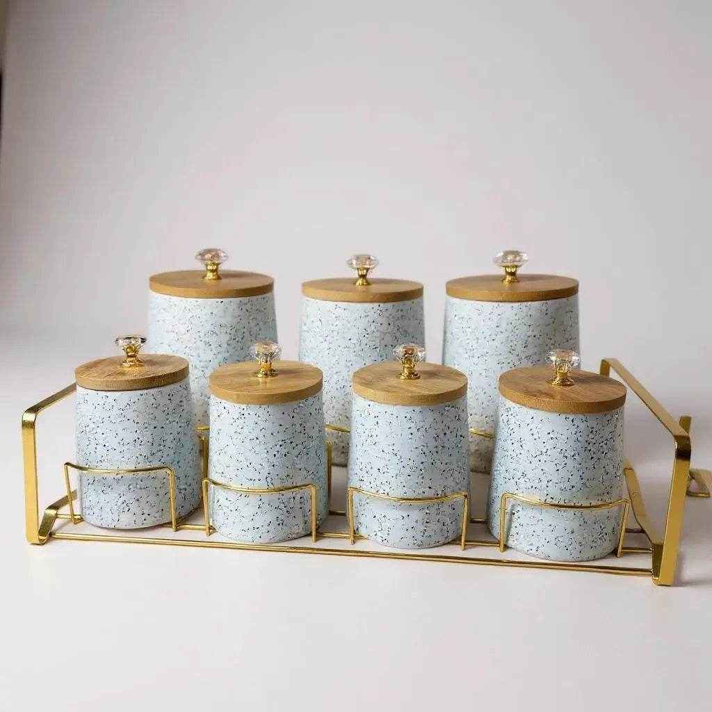 Conjunto de Cerâmica Azul com Bandeja de Madeira Alidolado - Alidolado