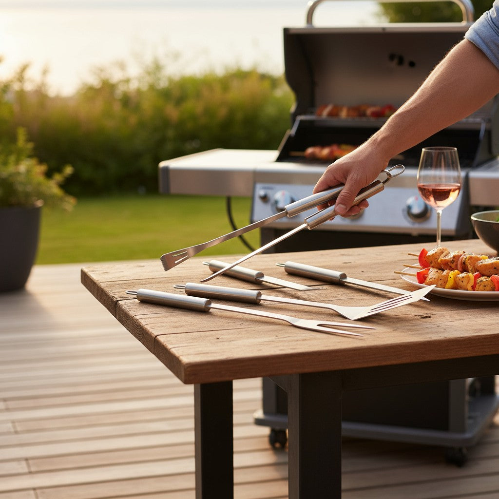 Kit para Churrasco com Estojo de Transporte – 4 Peças em Aço Inox