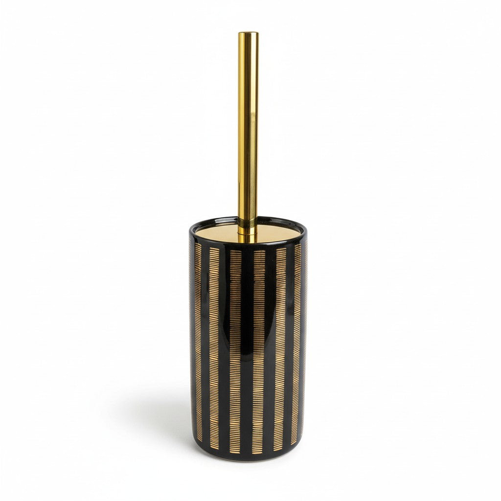 Suporte para Escova Sanitária Cerâmico Branco com Detalhes Dourados