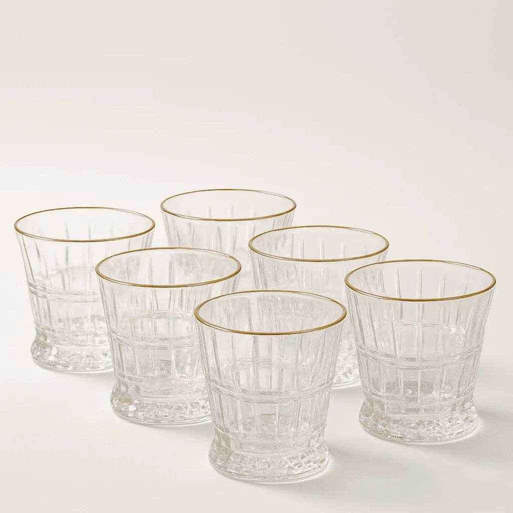 Conjunto de 6 Copos Lapidado com Borda Dourada 260ml Alidolado