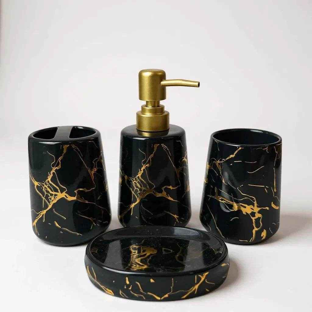 Conjunto de Banheiro Cerâmica Branco com Dourado Alidolado - Alidolado