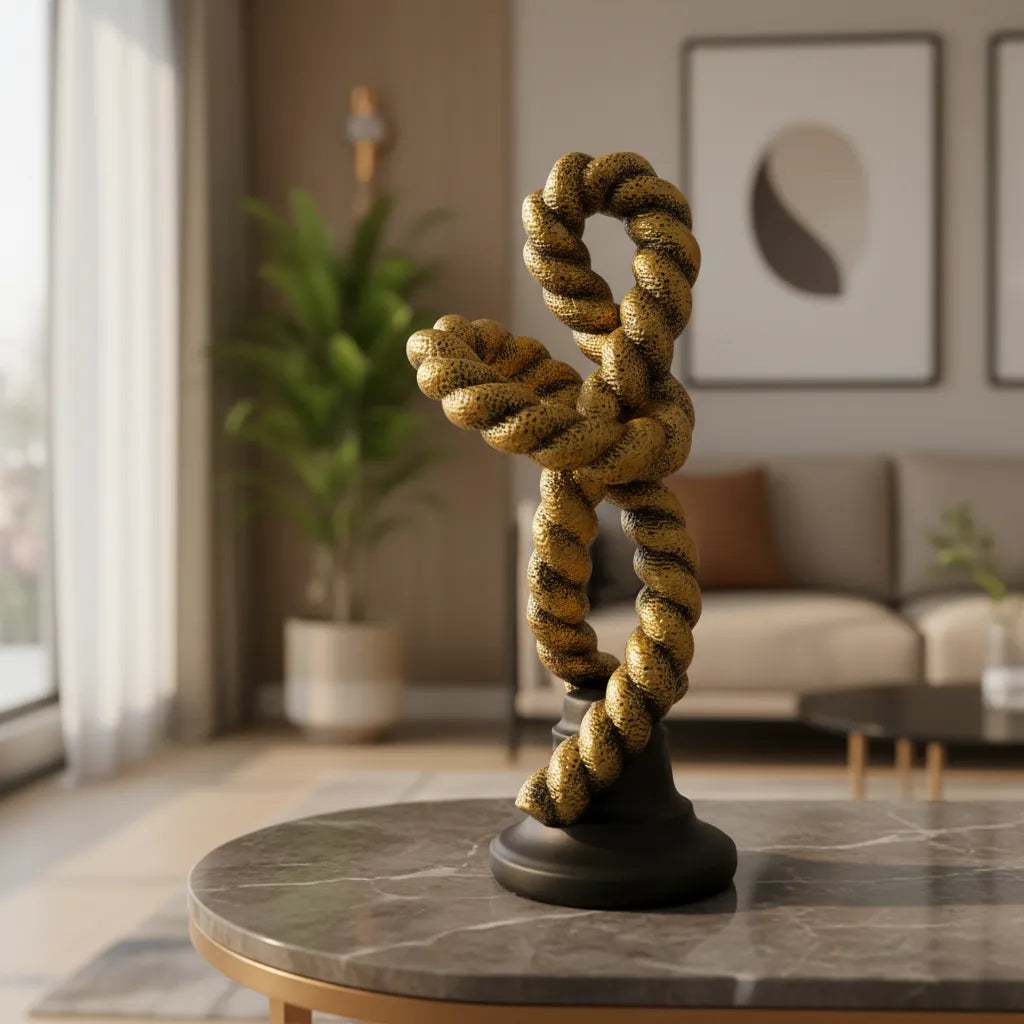 Escultura Decorativa Abstrata Espiral Moderna Dourada em Resina