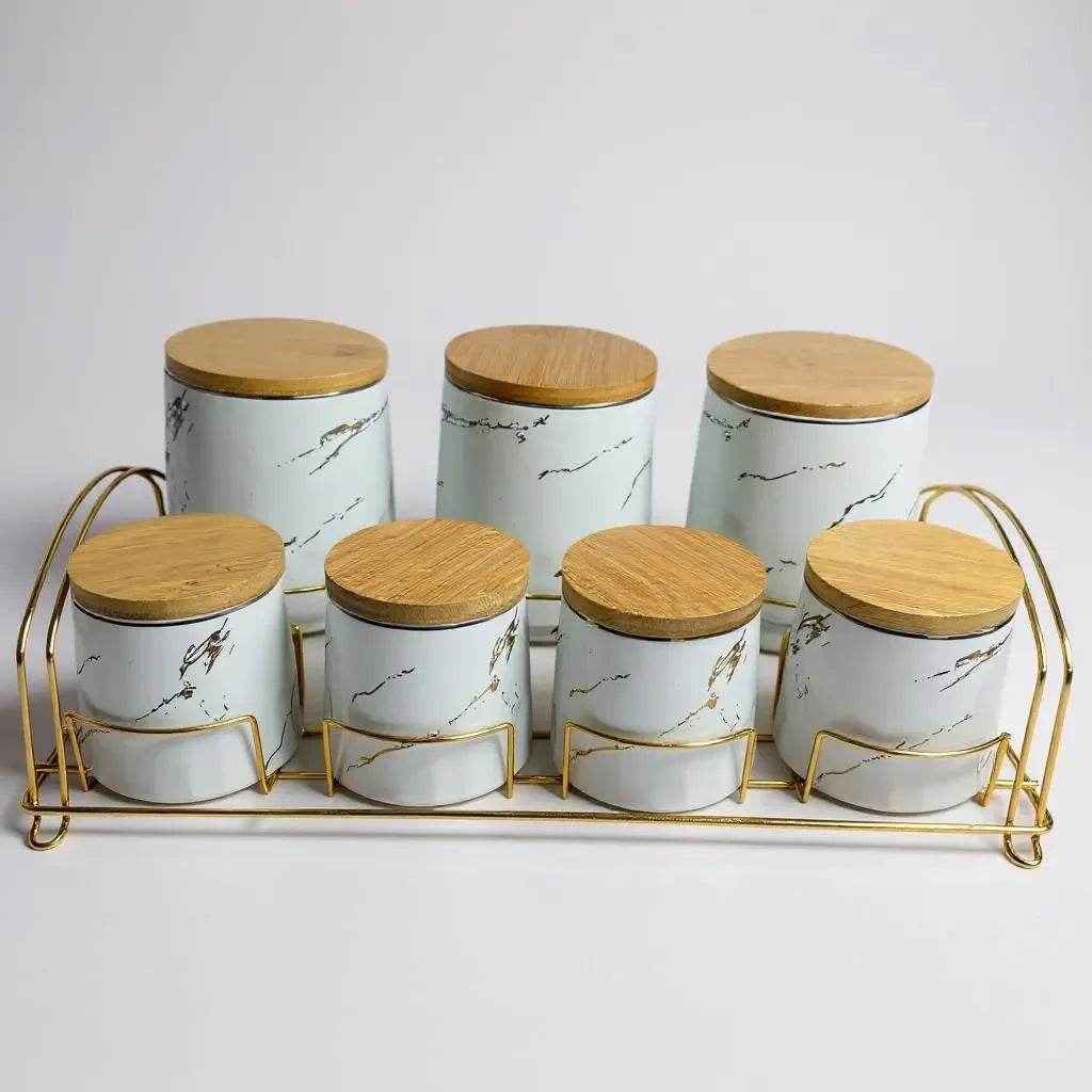 Conjunto de Cerâmica Branco com Tampas e Bandeja Alidolado - Alidolado