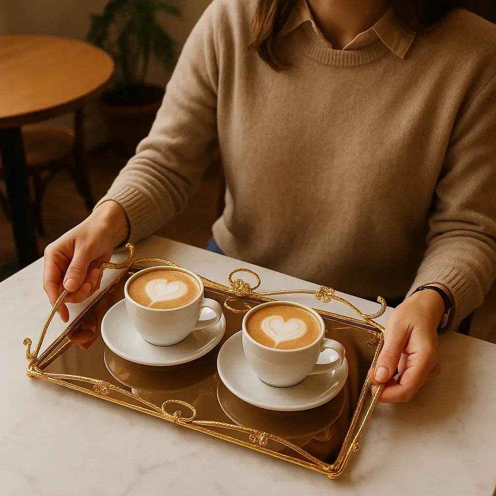 Bandeja de Vidro com Estrutura Dourada Média Alidolado - Alidolado