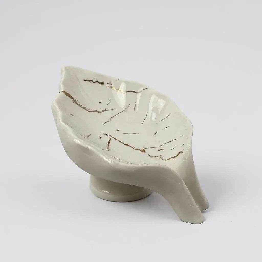 Saboneteira Cerâmica Branco com Dourado Alidolado - Alidolado