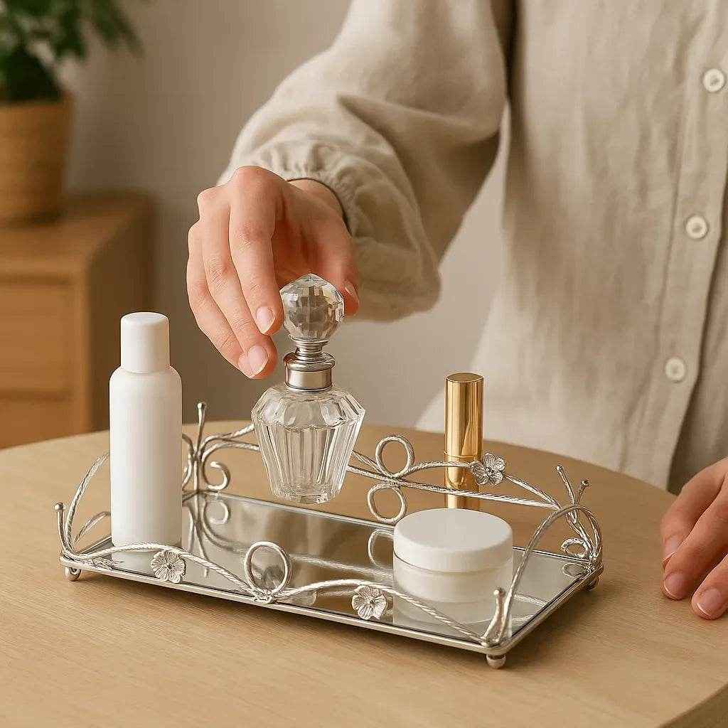 Bandeja de Vidro com Estrutura Prateada Alidolado - Alidolado