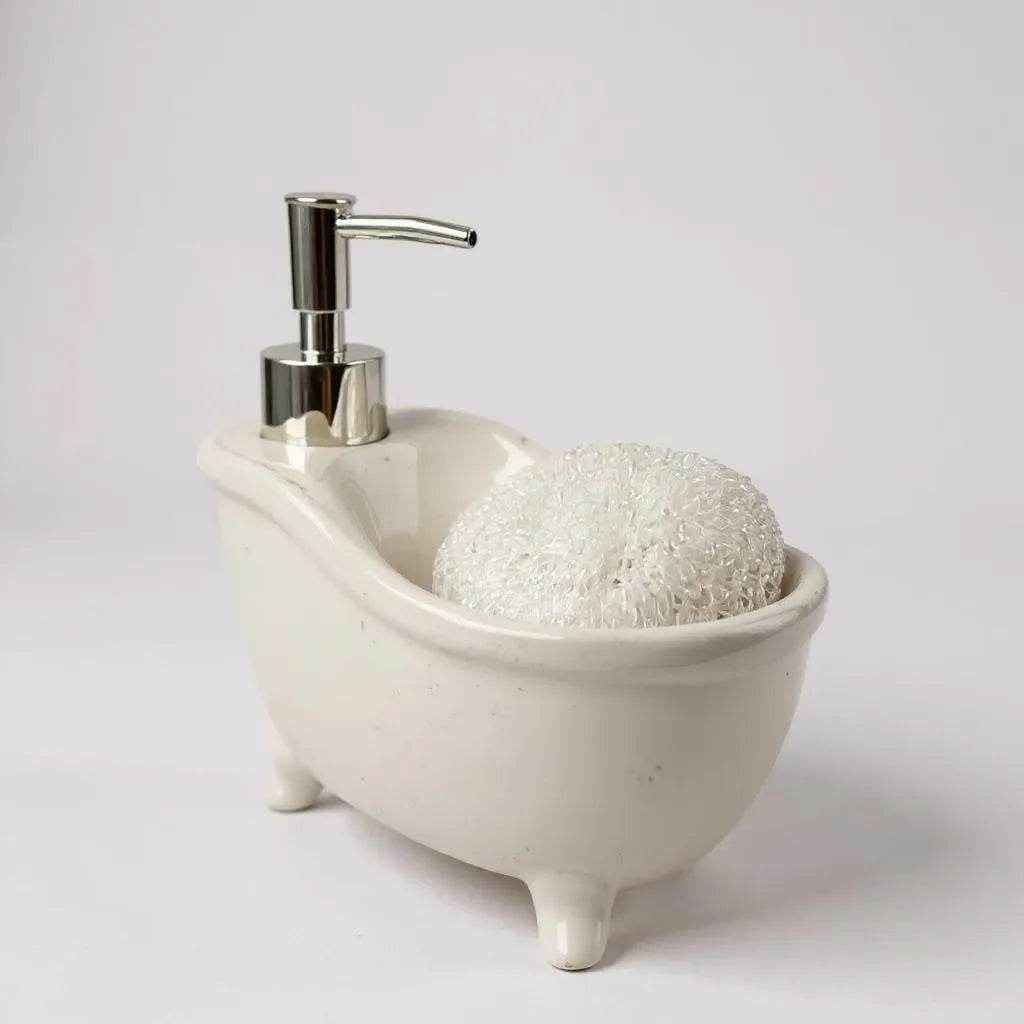 Dispenser de Sabonete Cerâmica Branco com Prata Alidolado - Alidolado