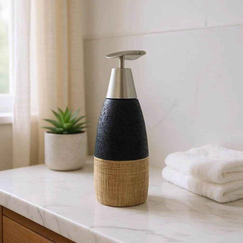 Dispenser de Cerâmica Cinza com Marrom Alidolado