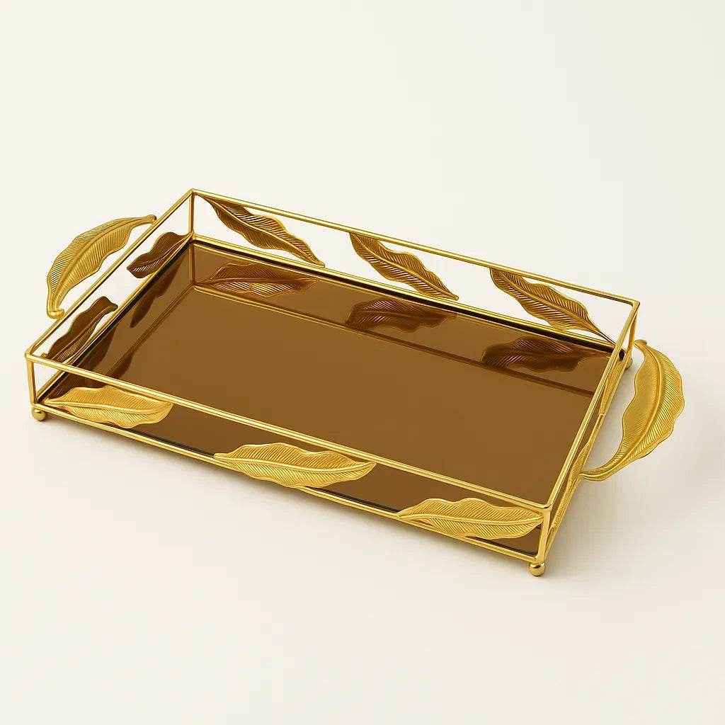 Bandeja de Vidro com Estrutura Dourada Alidolado - Alidolado