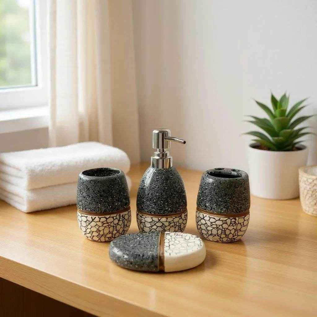 Conjunto de Banheiro Cerâmica Cinza com Branco Alidolado - Alidolado