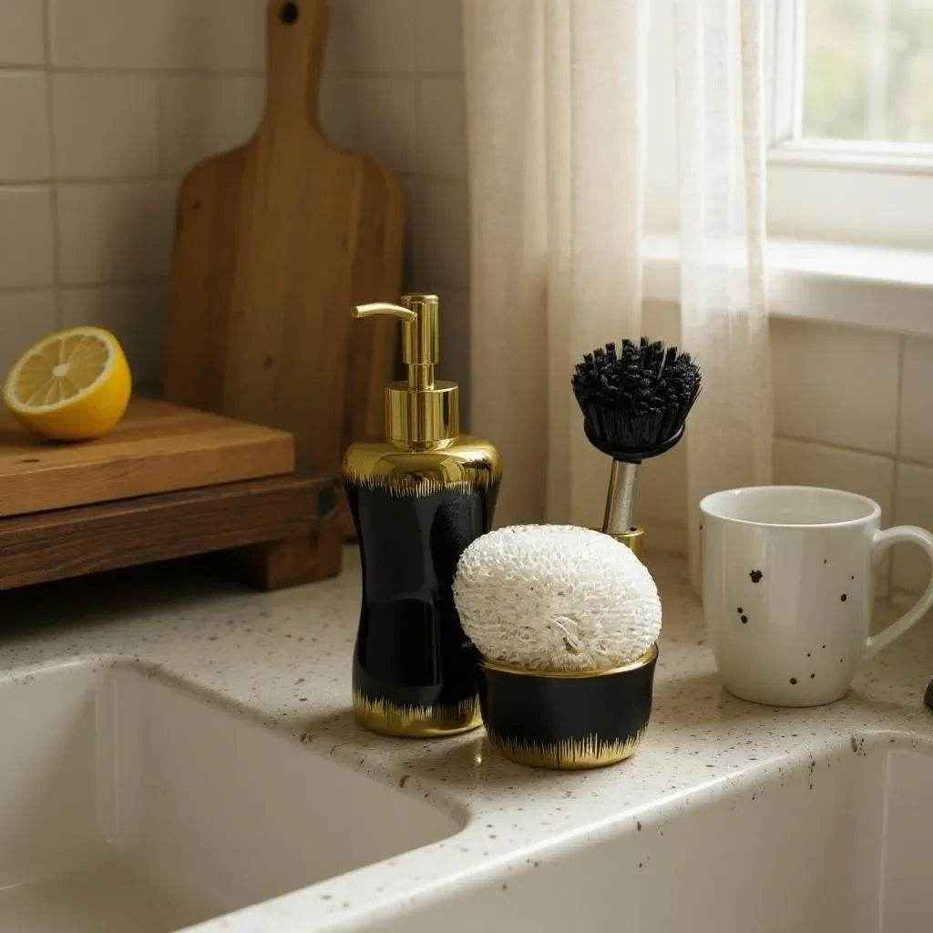 Jogo para Banheiro Cerâmica Branco com Dourado Alidolado - Alidolado