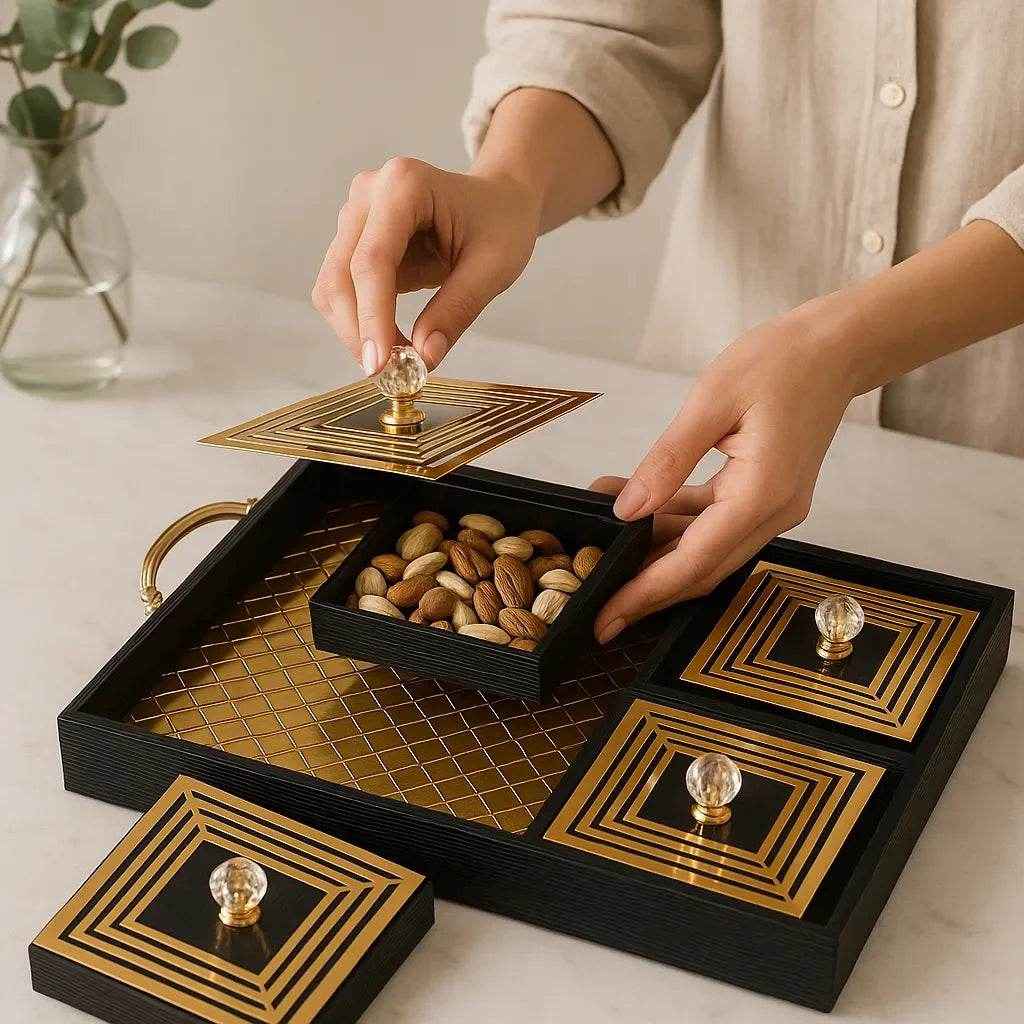 Petisqueira com Bandeja e 4 Potes de Vidro Alidolado - Alidolado