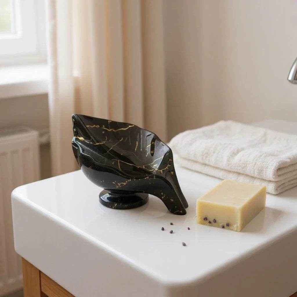 Saboneteira Cerâmica Branco com Dourado Alidolado - Alidolado