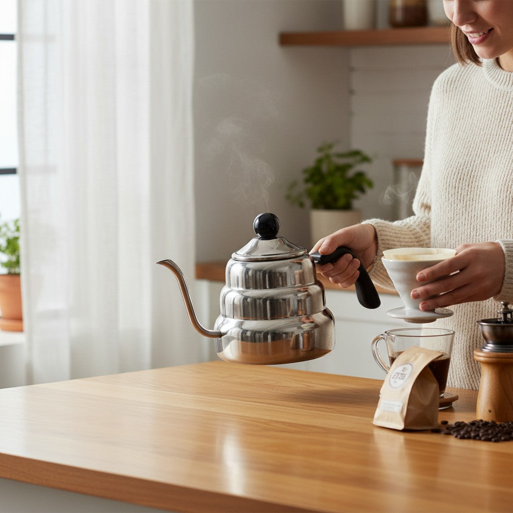 Chaleira Inox Bico Fino Bico de Ganso 1000ml para Café Aço Inoxidável