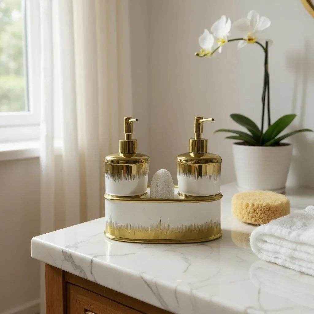 Jogo para Banheiro Cerâmica Preto com Dourado Alidolado - Alidolado