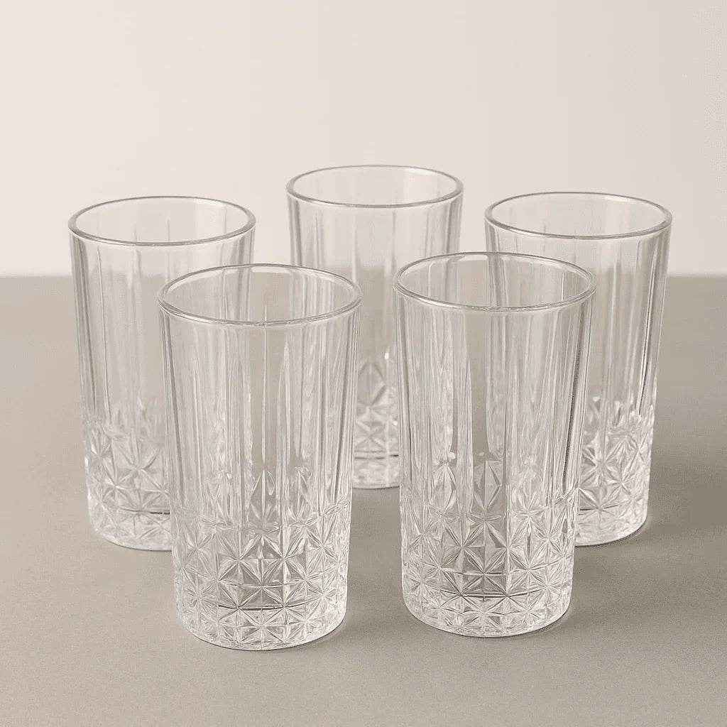 Conjunto de 6 Copos Alto de Vidro 370ml com Detalhe na Base Alidolado