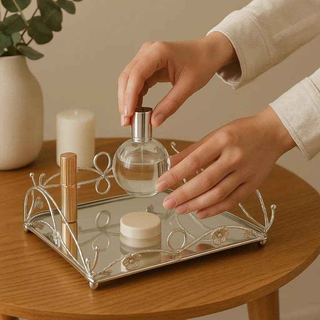 Bandeja de Vidro com Estrutura Prateada Alidolado - Alidolado