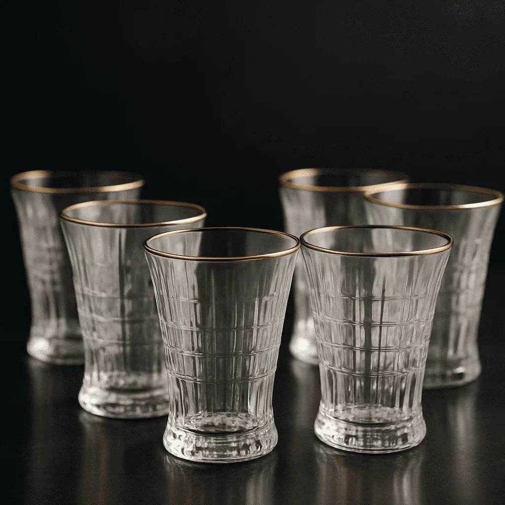 Conjunto de 6 Copos Vidro com Borda Dourada 290ml Alidolado