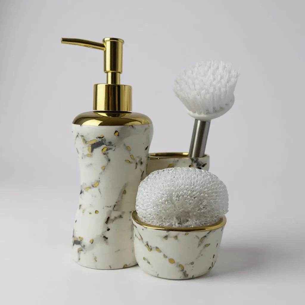 Jogo para Banheiro Cerâmica Branco com Dourado Alidolado - Alidolado