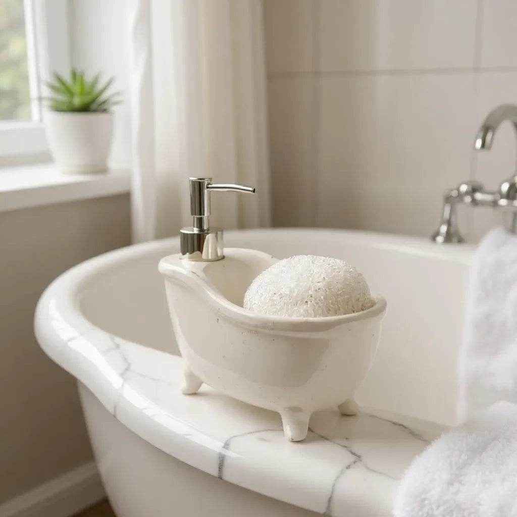 Dispenser de Sabonete Cerâmica Branco com Prata Alidolado - Alidolado