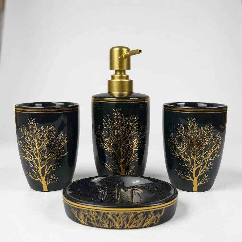 Conjunto de Banheiro Preto com Dourado Alidolado - Alidolado