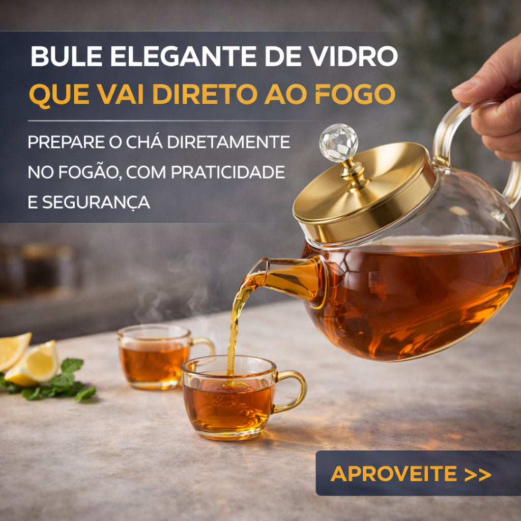 Conjunto de Chá em Vidro com Bule 1L e 6 Xícaras Transparentes