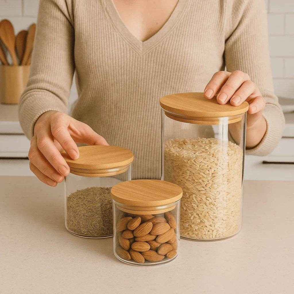 Conjunto de Potes Herméticos Tampa de Bambu 3 Peças Alidolado