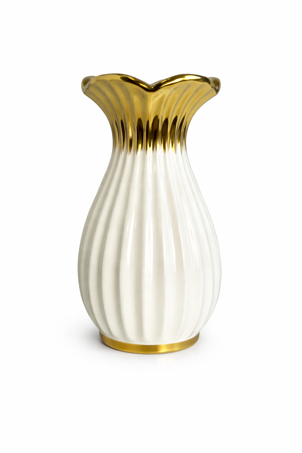 Vaso Decorativo em Cerâmica Branco com Detalhes Dourados