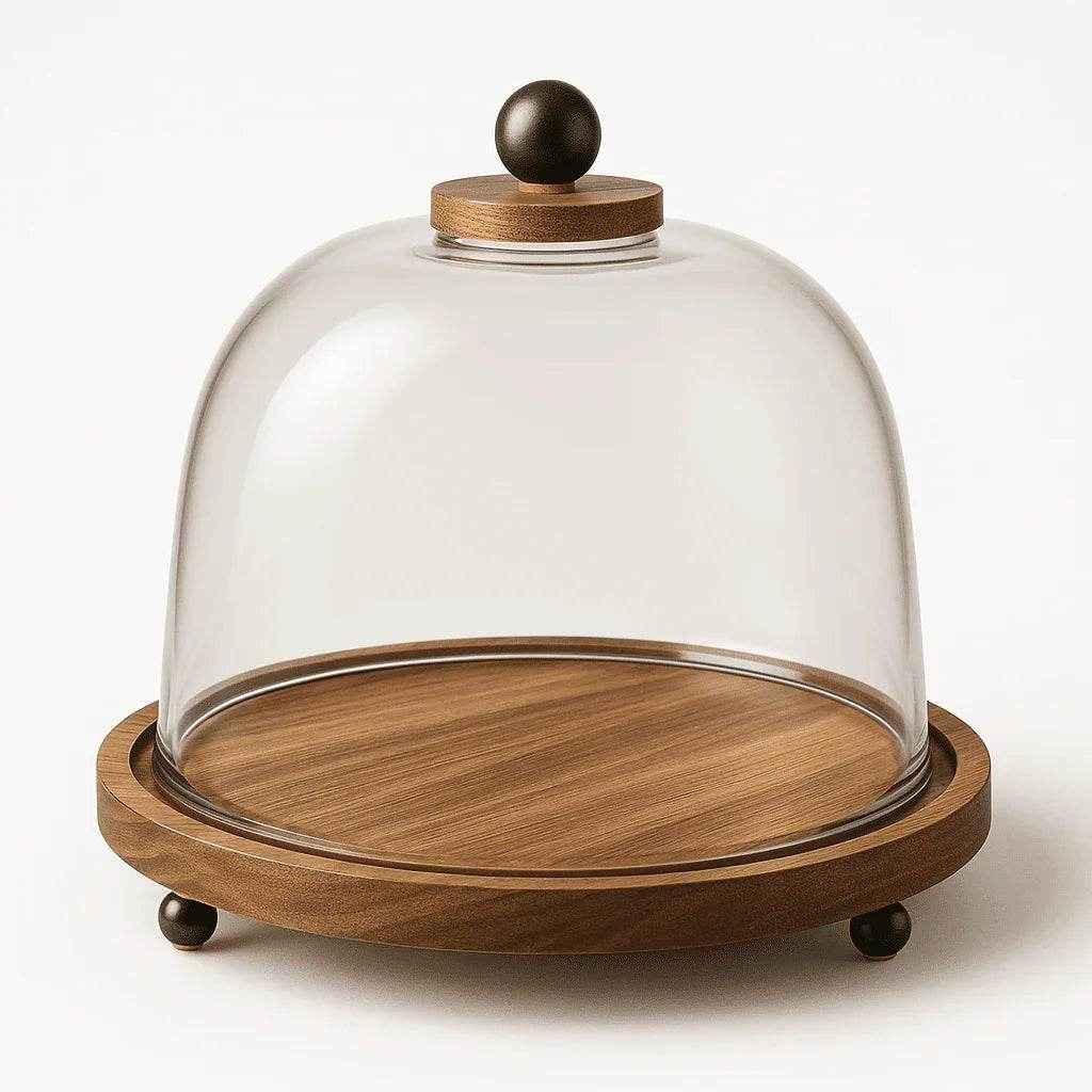 Boleira de Vidro com Suporte de Bambu Alidolado - Alidolado