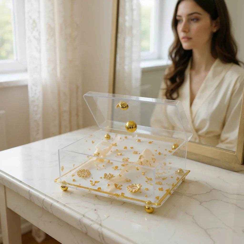 Caixa de Acrílico com Detalhes Dourados - Alidolado