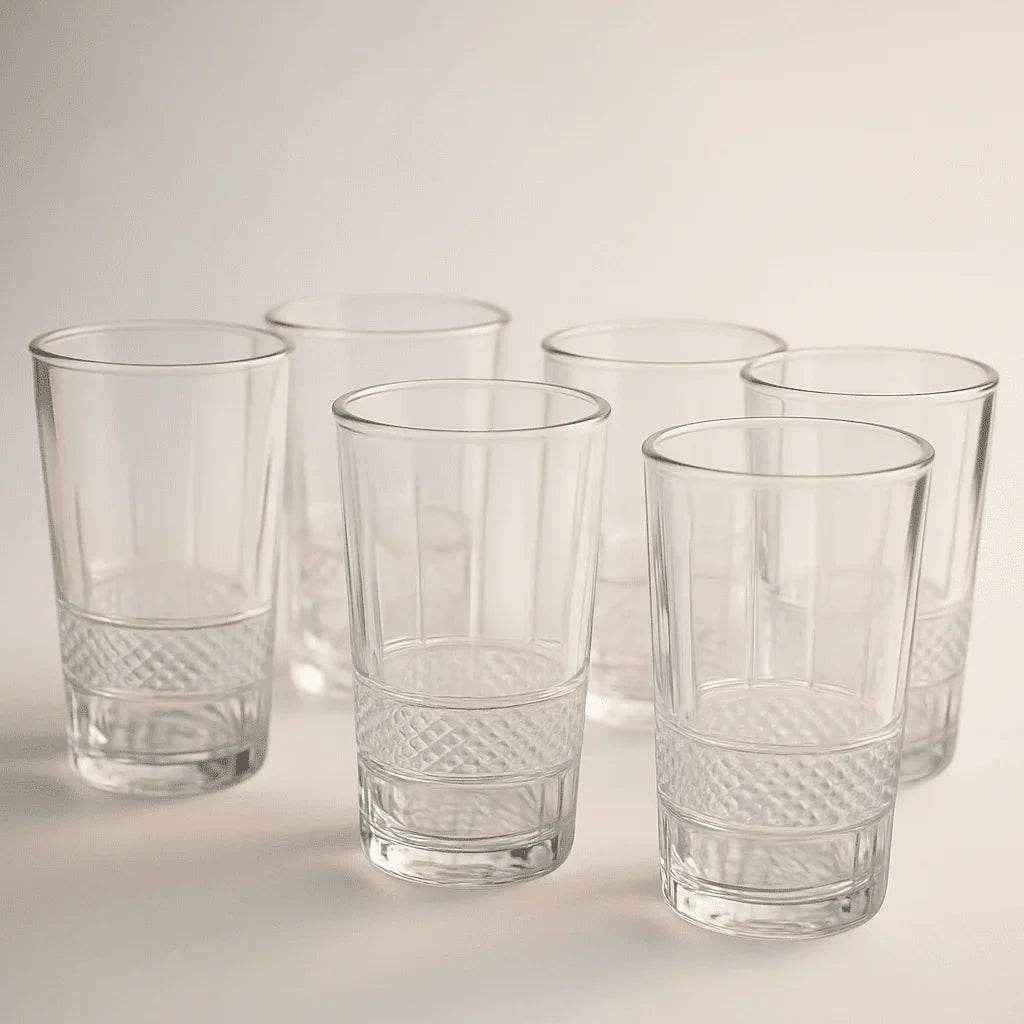 Conjunto de 6 Copos Alto de Vidro 370ml Design Facetado Alidolado - Alidolado