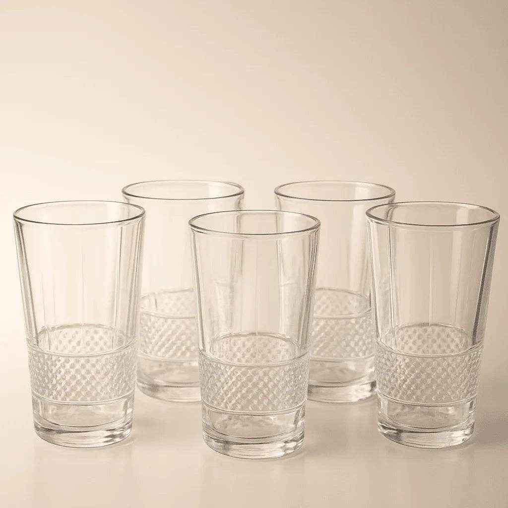 Conjunto de 6 Copos Alto de Vidro 370ml Design Facetado Alidolado - Alidolado