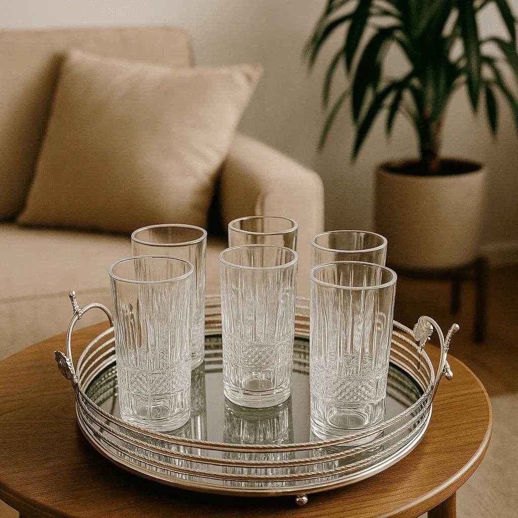 Conjunto de 6 Copos Alto de Vidro 370ml Design Facetado Alidolado - Alidolado