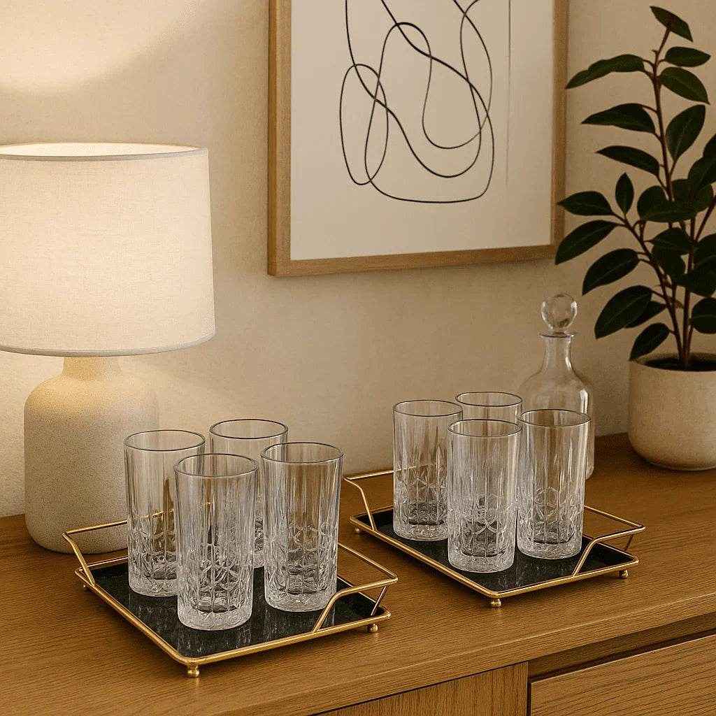 Conjunto de 6 Copos Alto de Vidro 330ml com Textura Elegante Alidolado - Alidolado