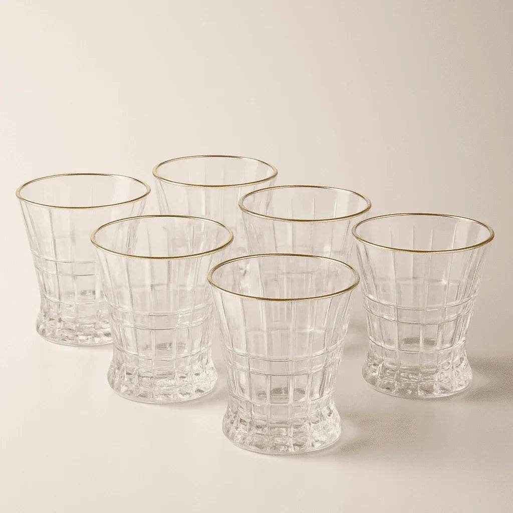 Conjunto de 6 Copos Lapidado com Borda Dourada 260ml Alidolado - Alidolado