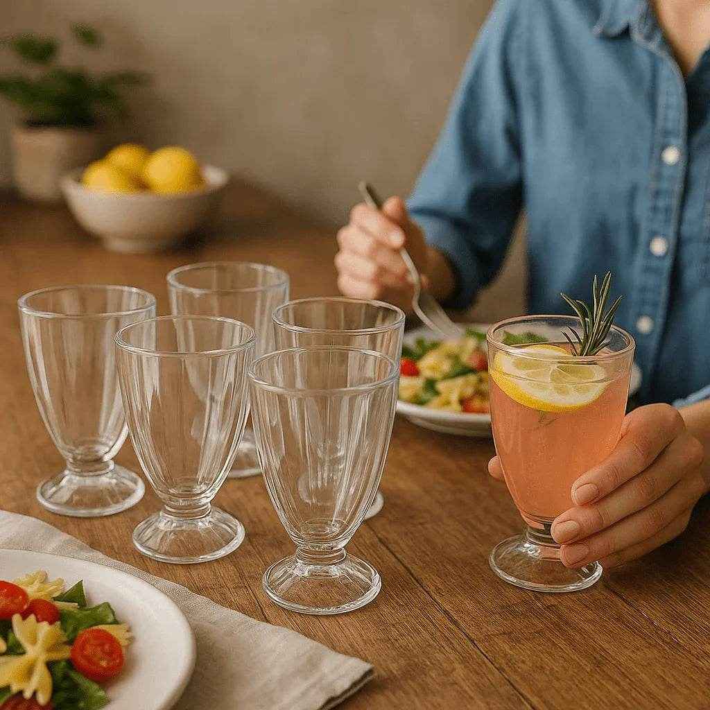 Conjunto de 6 Copos Retrô com Base Trabalhada 400ml Alidolado - Alidolado