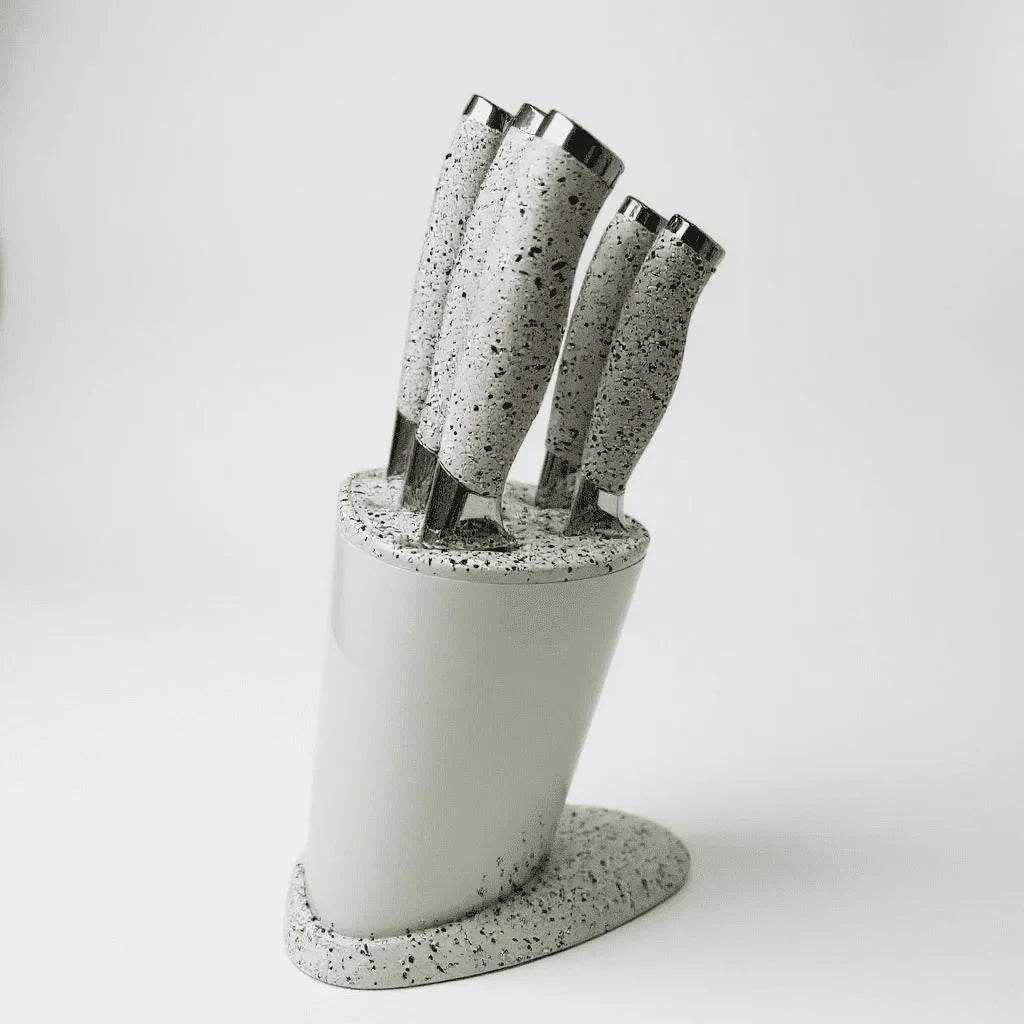 Conjunto de Facas com Cabo Branco Marmorizado e Detalhes Prateados Alidolado - Alidolado