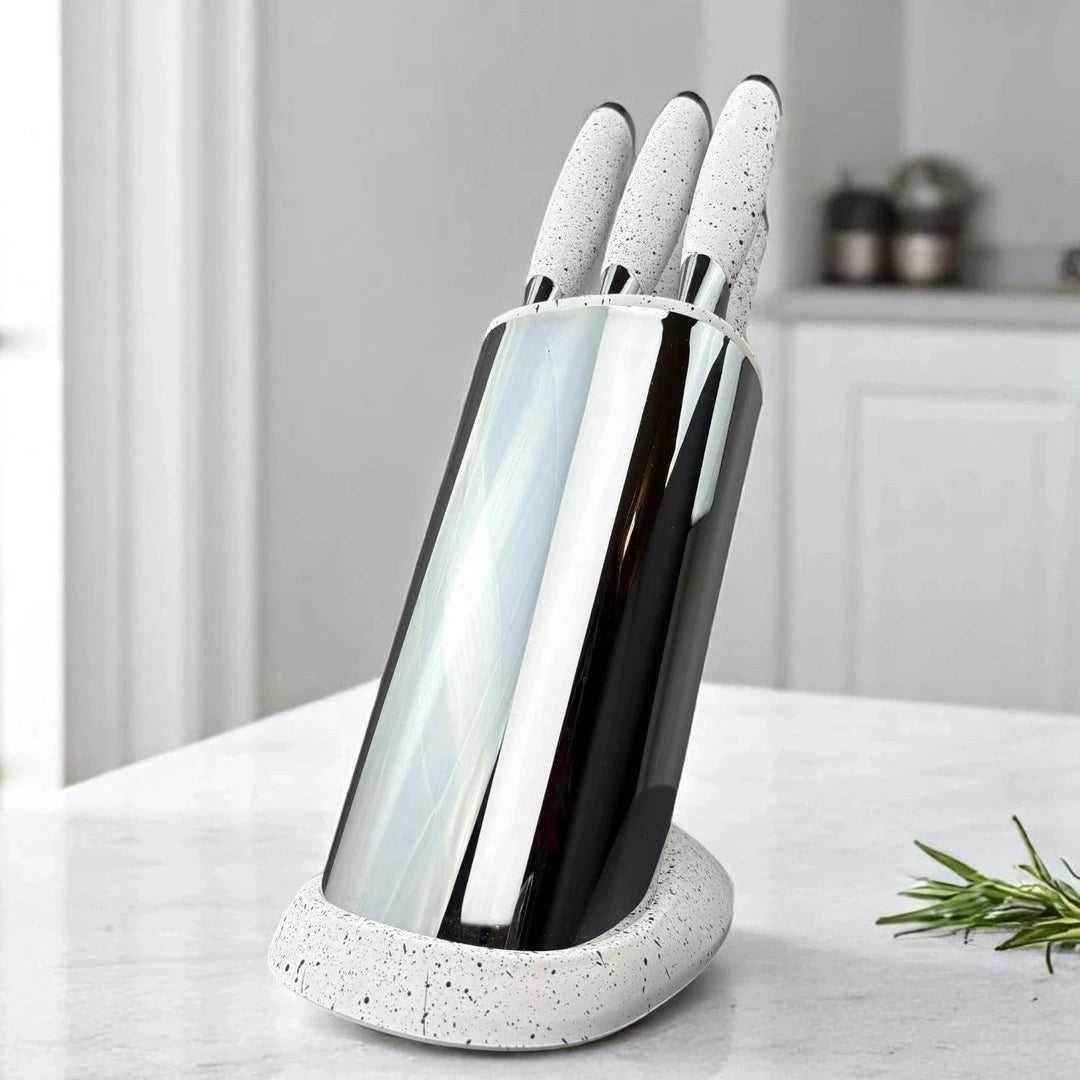 Conjunto de Facas com Cabo Branco Marmorizado e Detalhes Prateados Alidolado - Alidolado