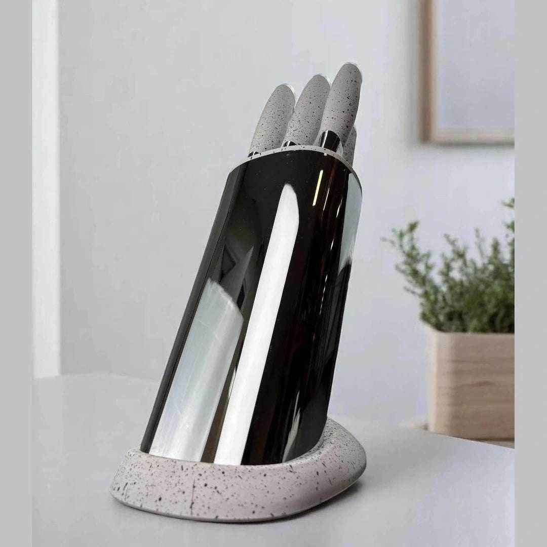 Conjunto de Facas com Cabo Branco Marmorizado e Detalhes Prateados Alidolado - Alidolado